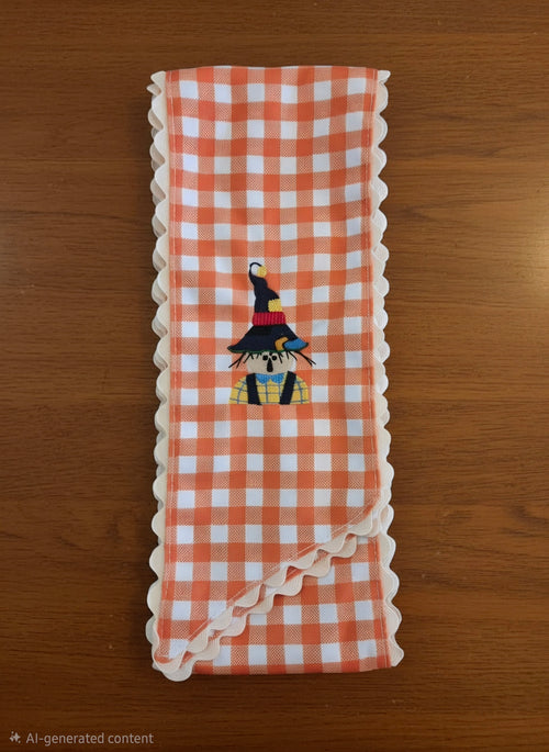 Embrodered fall wreath sash scarecrow