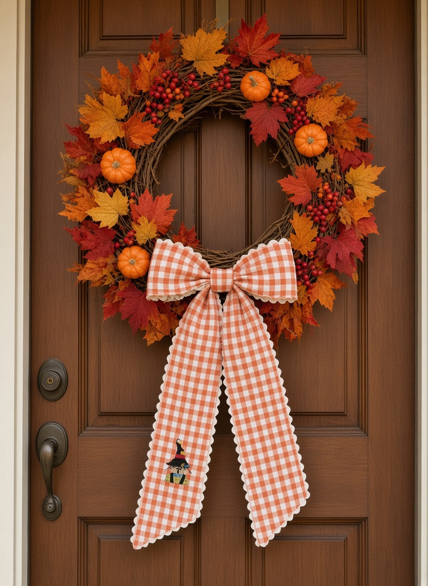 Embrodered fall wreath sash scarecrow